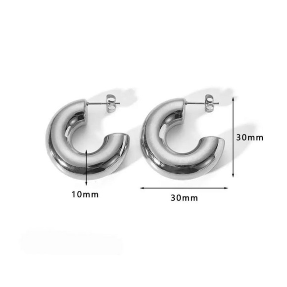 Silver Chunky Hoop Earrings*High Gloss Design* - Picture 3 of 3